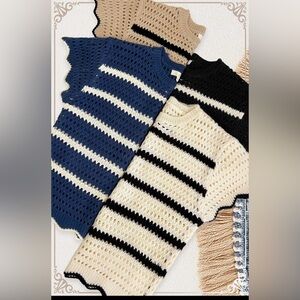 Navy Black crochet lace eyelet western chunky print sweater tunic top boho